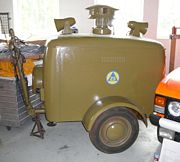 Sirenenanhänger (SLEA) des Zivilschutzes, Deutschland, 50er oder 60er Jahre, fotografiert im Feuerwehrmuseum Stuttgart