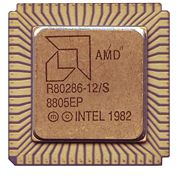 AMD 286 Prozessor mit Intel-Aufdruck; 12 MHz, 134.000 Transistoren, eingeführt 2/82