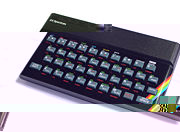 Gummitasten des Sinclair ZX-Spectrum um 1984 mit Programmiersprachen-Befehlen auf der Tastatur